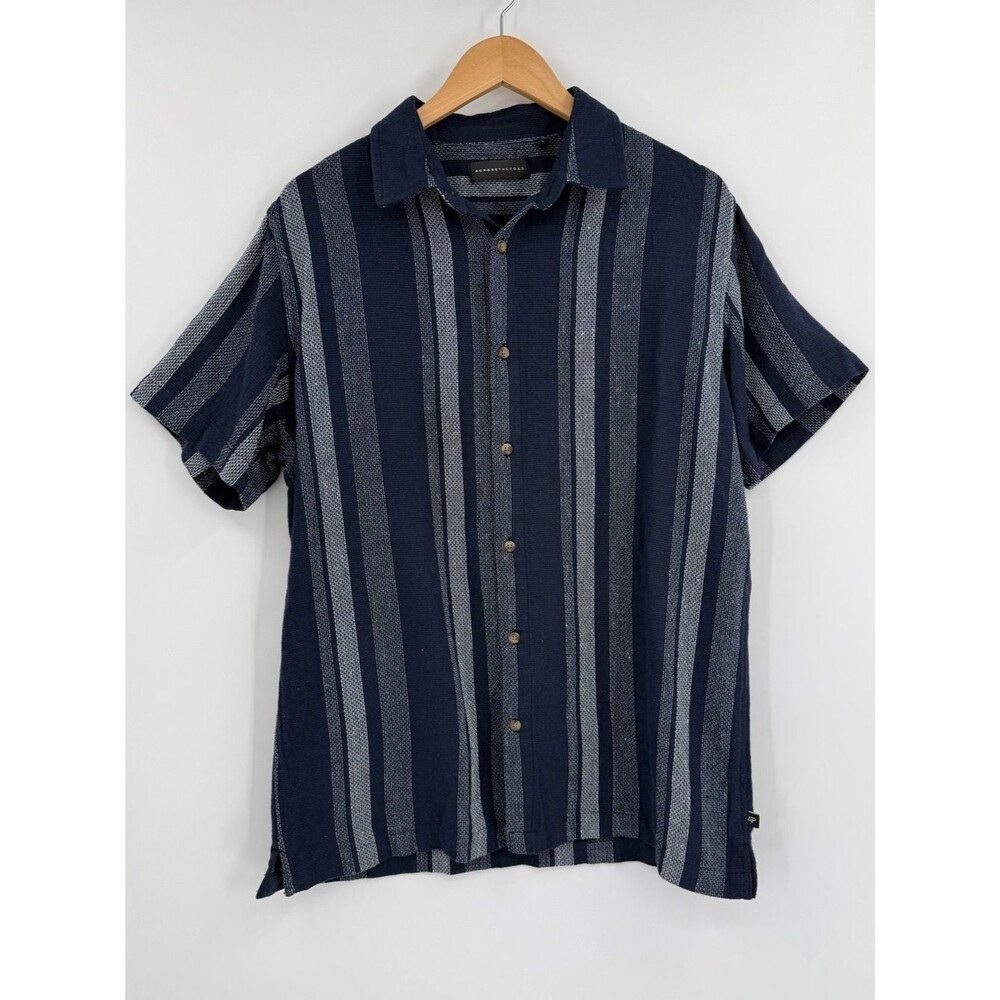 Across the Pond Striped Short Sleeve Button-Up Shirt | Navy / White | Large